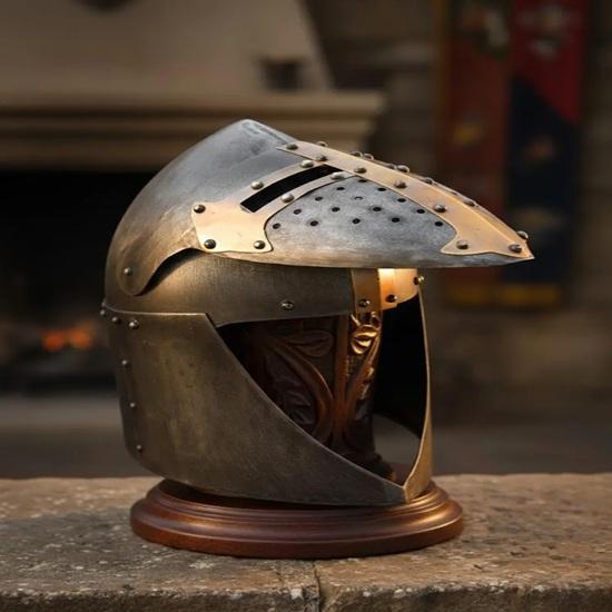 Crusader Knight Great Helmet with Brass Cross, 18 Gauge Steel Medieval Templar Helmet for LARP, SCA, Reenactment Gift