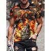 Men's Skull Print T-Shirt Summer Sports Crew Neck Short Sleeve Streetwear Fashion Loose Fit