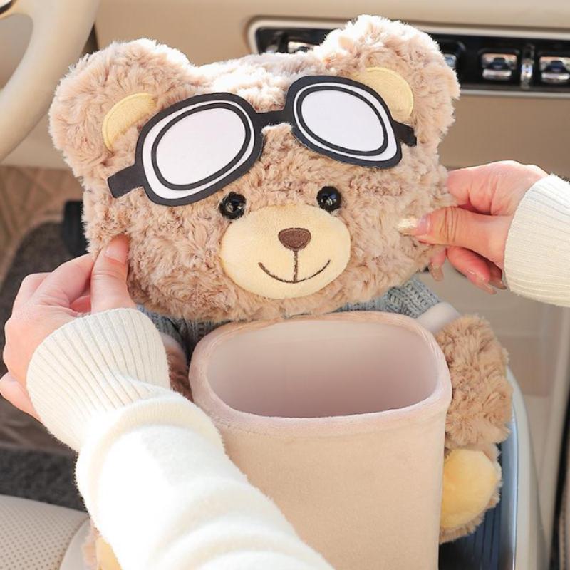 Bär Auto Taschentuchbox und Mülleimer 2 in 1 Kreativer Aufbewahrungs-Organizer für Mittelkonsole Niedliche Armlehnen-Akzente für Reisefahrzeug Zuhause