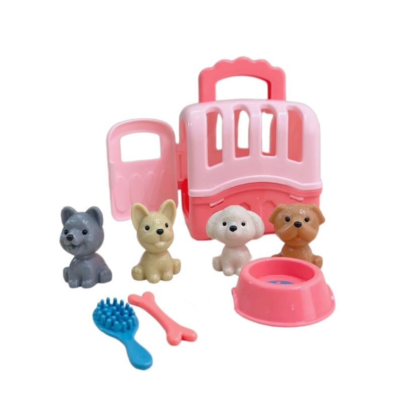 Realistic Pet Raise Set for Kids Pet Grooming Toy Mood Appease Child Dog Raise Toy with Carriers Educational Dollhouse