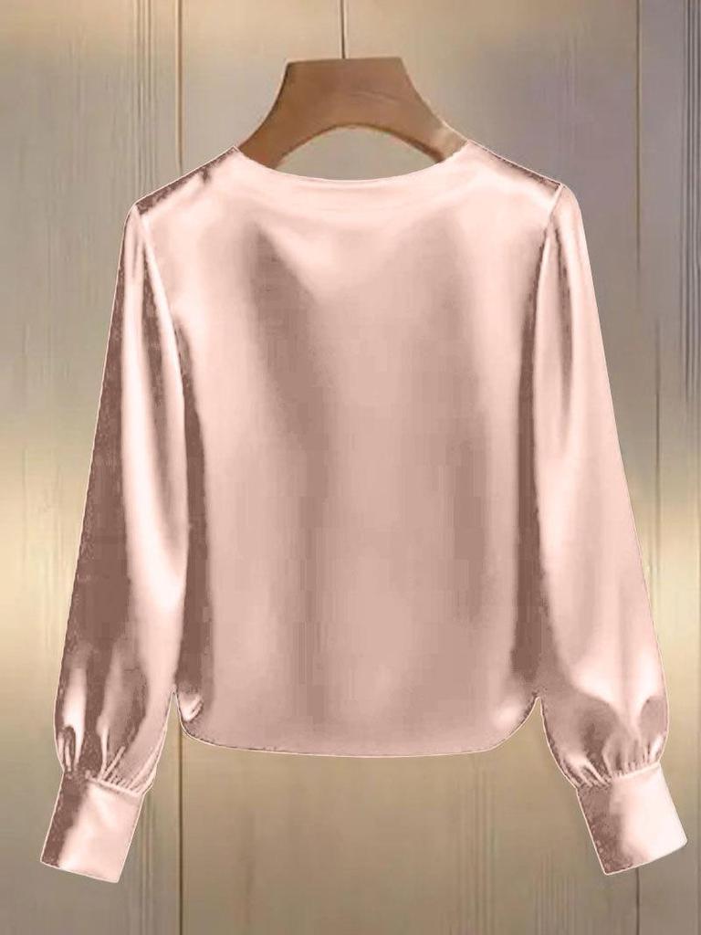 2026 French High-End Pearl Round Neck Satin Top for Women - Spring/Summer Collection