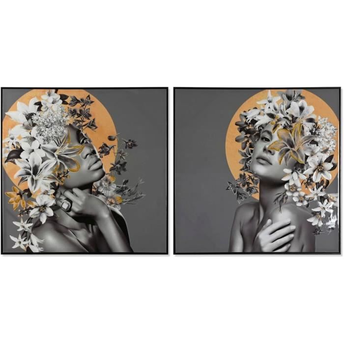 Tableau Home ESPRIT Fleurs Moderne 100 x 3,5 x 100 cm 2 unités