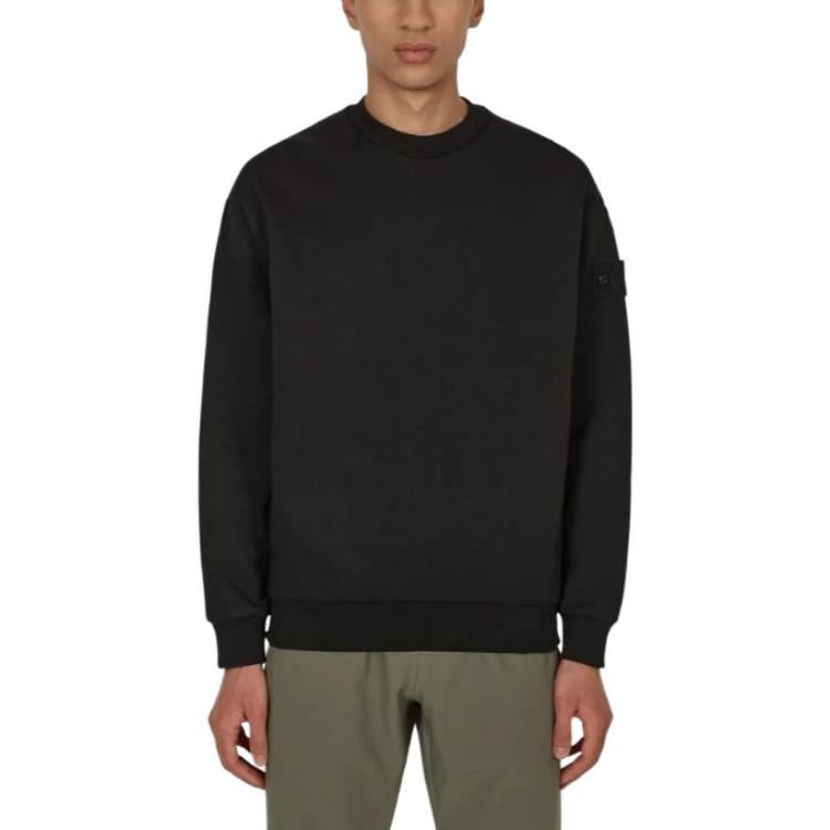 Stone Island Ghost Pieces Black Label Solid Color Logo Crew Neck Pullover Long Sleeve Sweatshirt Men sweatshirt 7715633F3-V0029