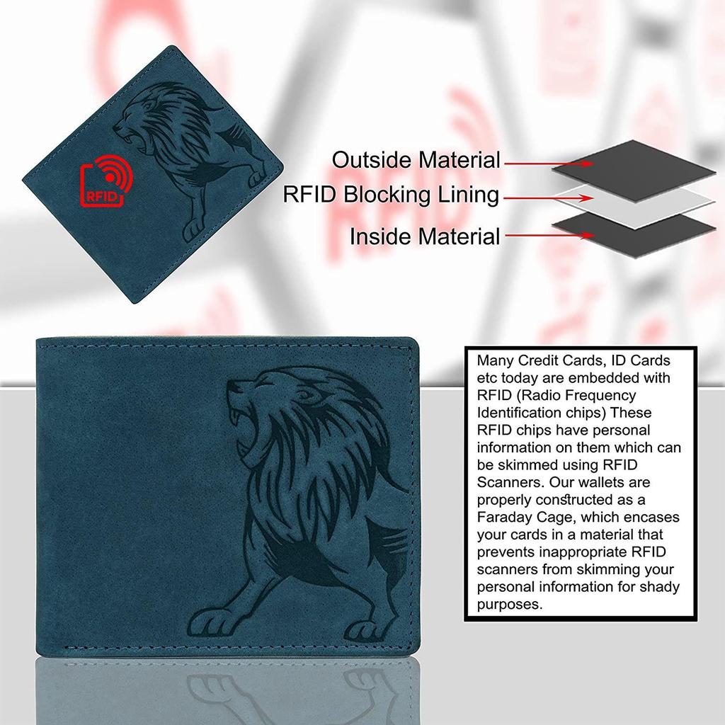 URBAN FOREST Leo RFID Blocking Vintage Blue Leather Wallet for Men