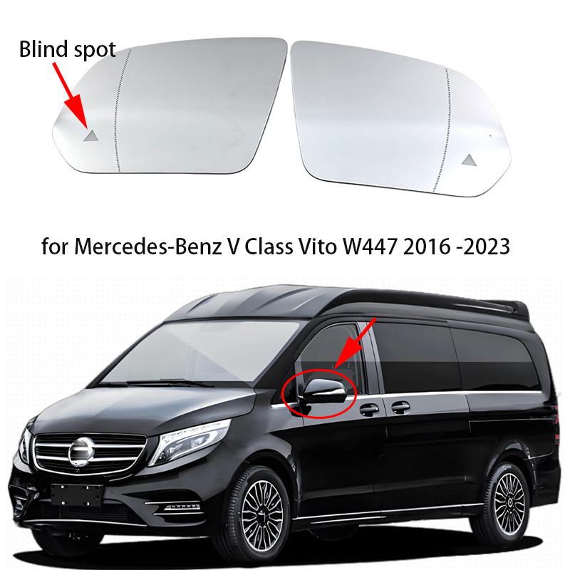 Car Blind Spot Heated Warning Rear Mirror Glass for Mercedes-Benz V Class V260 Vito W447 2016 2017 2018 -