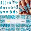 1000pcs/Set Lake Blue Multi Size Luxury Rhinestone Nail Jewelry 3D Flat-back Mixed-Shape Shinying Crystal Dimond Manicure Stone