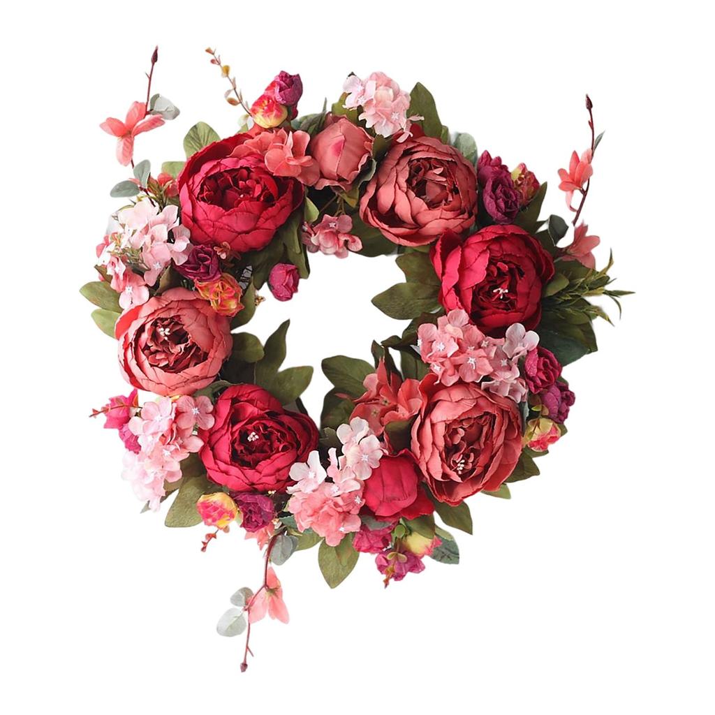 Handmade Peony Flowers Artificial Wreath Spring Garland 40cm Hanging Holiday Decorative Photography Props