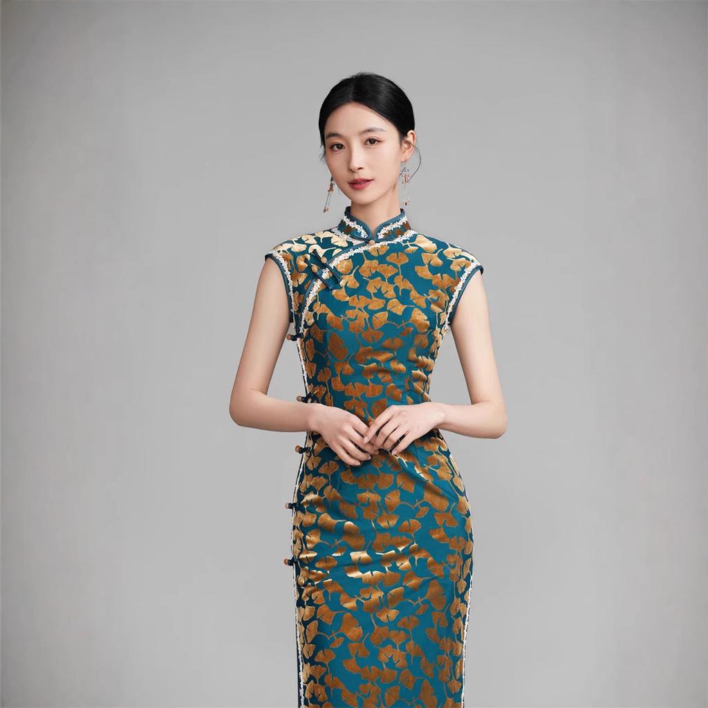 Starting from one 1011 spring and summer new velvet new Chinese style daily improvement fashion temperament with rotator sleeve cheongsam skirt