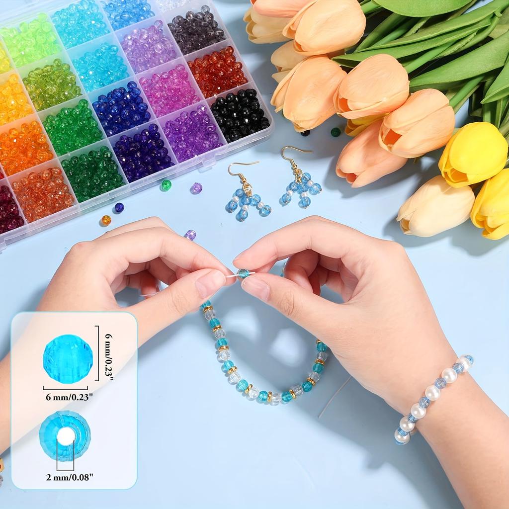 1400Pcs Crystal Beads for Jewelry Making, Small Crystal Acrylic Beads Faceted Jewelry Beads Bicone Gem Beads Jewel for Jewelry