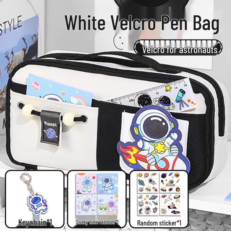 Send Astronaut Velcro! Boys' Black Dirt-Resistant Pencil Case, Hand-Carry, Large Capacity, New 2025 Style.
