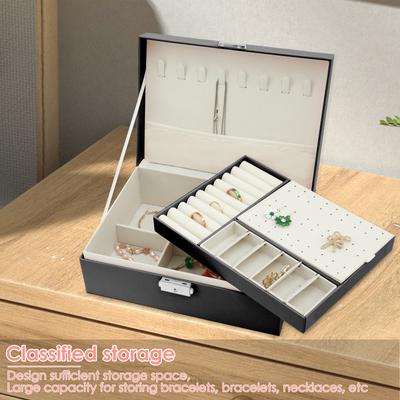 Large Jewelry Storage Box 2 Layers Jewelry Storage Boxes With Lock For Jewelry Necklace Earring Bracelet Leather Jewelry Boxes