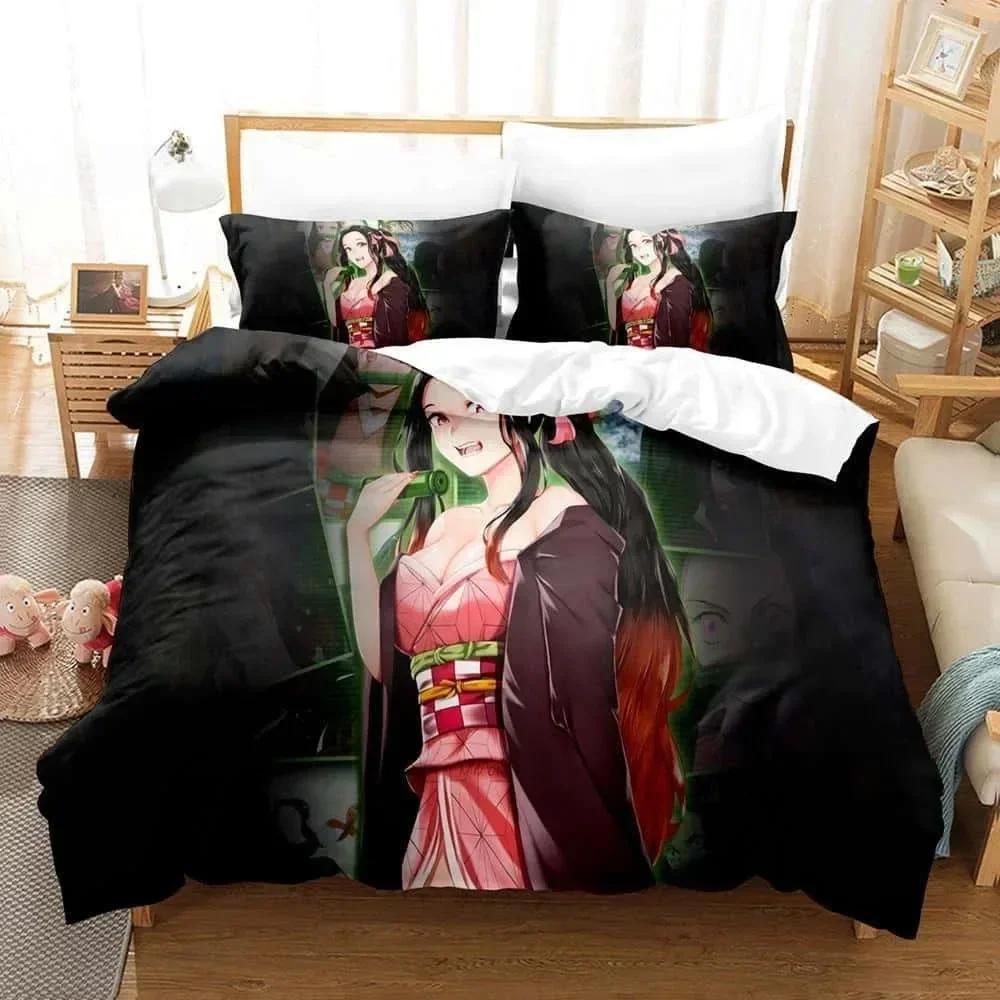 Comforter 3D Printed Anime Bed Sheet Demon Slayer Bedding Set Single Twin Full Queen King Size Bed Set Adult Kid Bedroom S