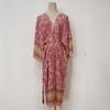 Womens Cotton Printed Beach Cover Up Dress With Waist Tie UPF Sun Protection Kimono Style Swimwear Set
