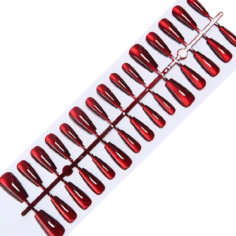 Накладные ногти Кошачий глаз Миндаль/Квадрат/Гроб Форма Глянцевые Акриловые Накладные Ногти Клей для Ногтей Винно-красные Накладные Ногти