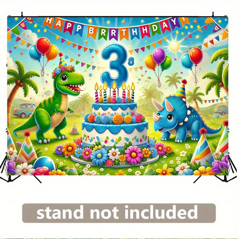 [Party Highlights] Vibrant dinosaur-themed three-year-old birthday backdrop - polyester fiber wall covering