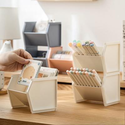 Stackable Slanted Pen Holder Storage Box, Student Desk Stationery, Plastic Square High-value Pen Holder