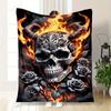 "Flaming Devil Skull with Roses Wall Art Print"Blanket Flannel Throw Blanket for Sofa, Bed, Travel, Camping, Office, Couch, Chair, And Bed G