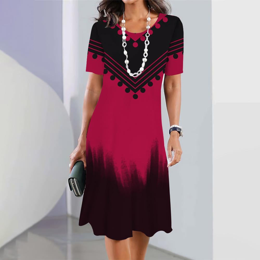 Gradient Dresses Summer Elegant Women'S Clothing Fashion Flowers Print Short Sleeves A-Skirt 2023 New Oversized Evening Dress