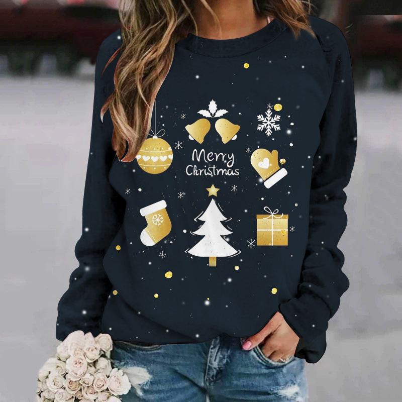 Women's 3D Christmas Print Long Sleeve Round Neck Sweatshirt for 2025 Autumn/Winter