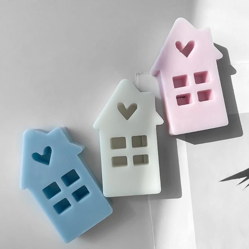 House Shape Candle Mold Heart Resin Mold for Candle Gypsum Ornament Silicone Mould Home Decorations Valentines Day Gift