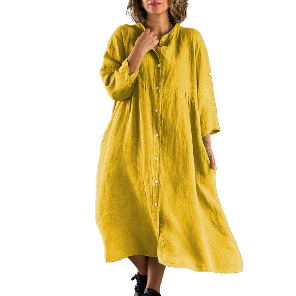 

HNXC Женские модные летние весенние однотонные повседневные платья с рукавом 3/4 и круглым вырезом с принтом XXXL жёлтый