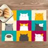 4pcs Colorful Cat Placemats – Checkered Design, Heat-Resistant, Easy-Clean Polyester, Fun Home & Holiday Dining Decor