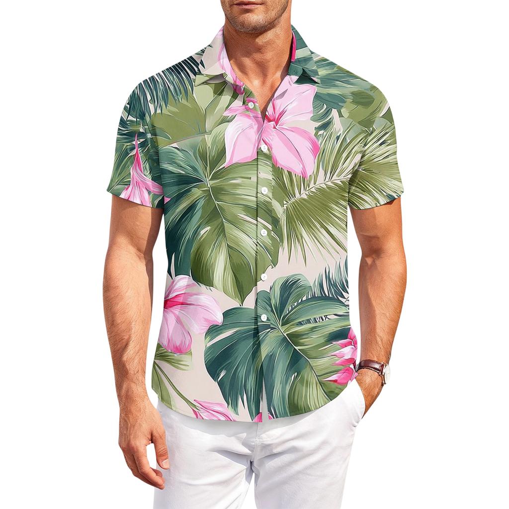 Camicia Casual da Uomo a Maniche Corte, Vestibilità Larga, con Stampa Hawaiana