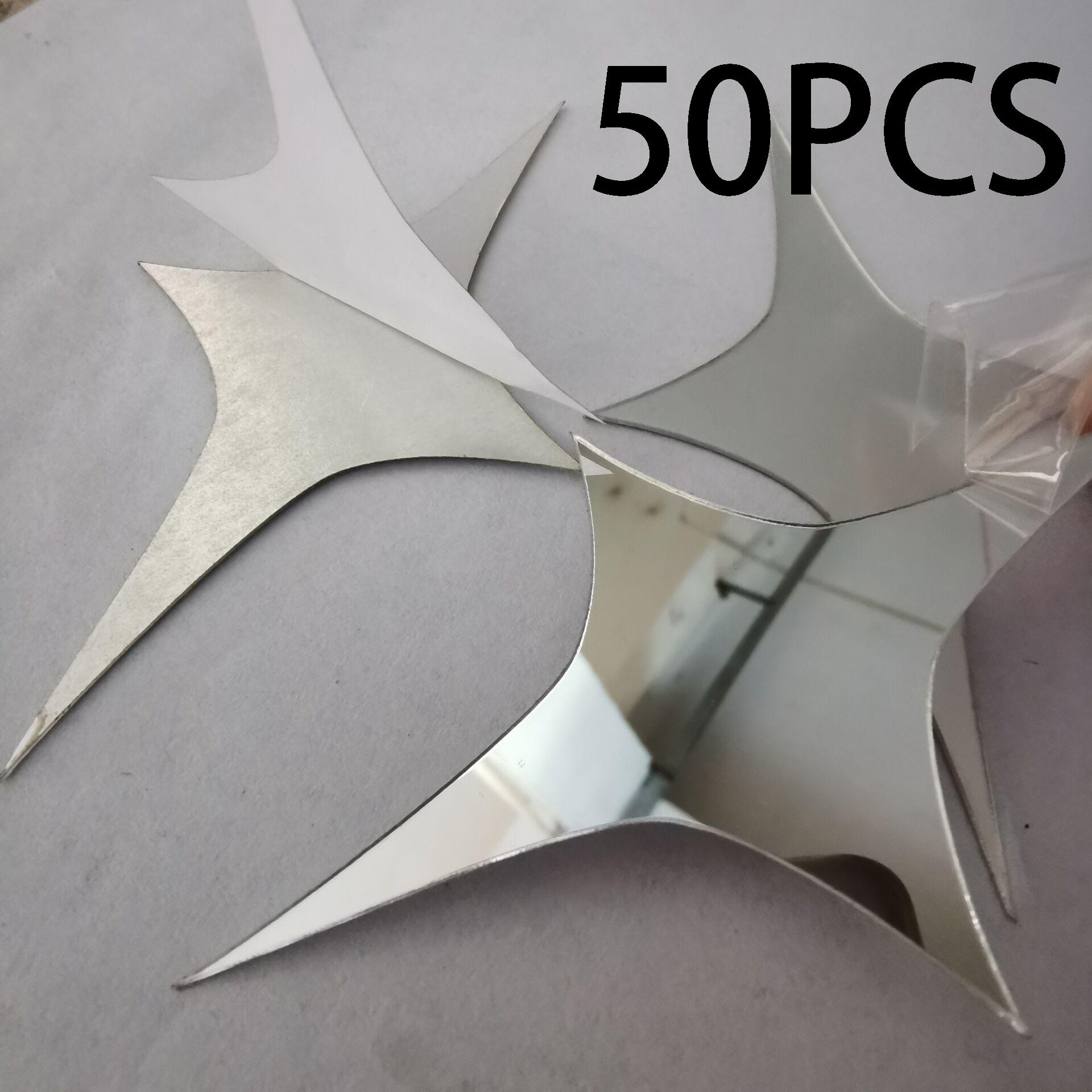 

50 шт. Модные съемные 3D наклейки-декали на стену в форме звезды с зеркальным эффектом для декора дома (цвет: Серебряный)