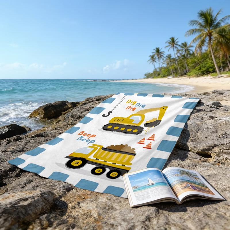 Ultra-Soft Beach Towel with excavator Theme,Ideal for Pool - Camping, Diving - Perfect Travel Essential, Vibrant Beach Towel.