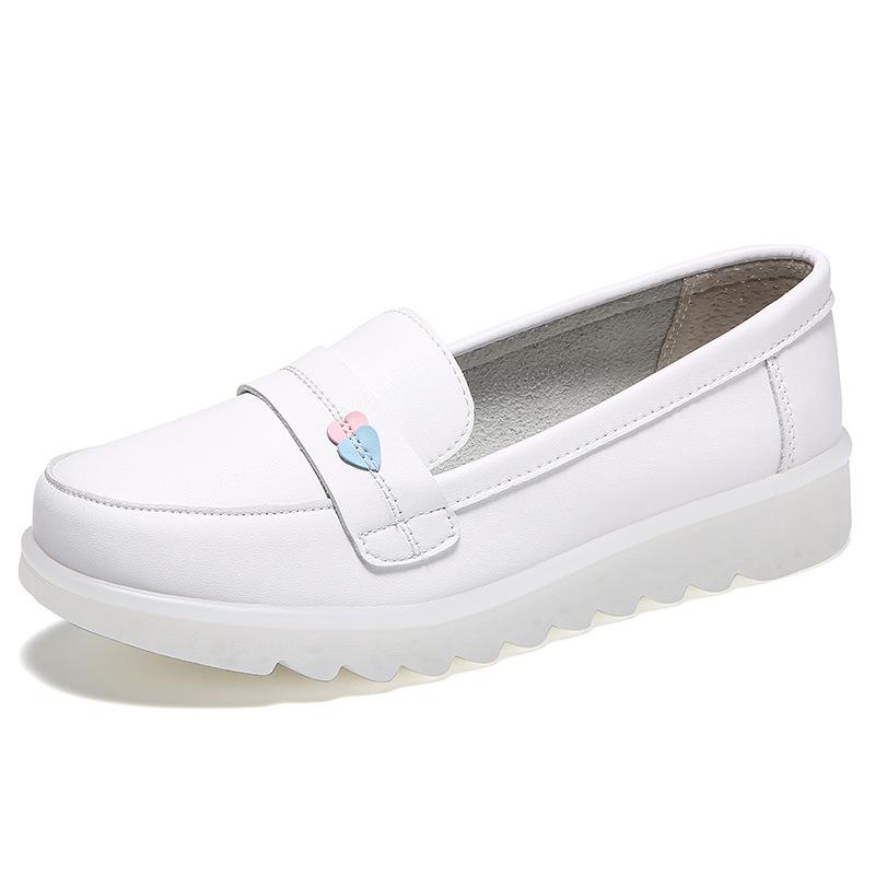 

Туфли медсестры для женщин, средний каблук, круглый носок, толстая подошва, перфорированные, противоскользящие, износостойкие 41 белый