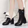 Winter High-heeled Leather Women Winter Boots Thick Wool Warm Women Military Boots High-quality Female Snow Boots