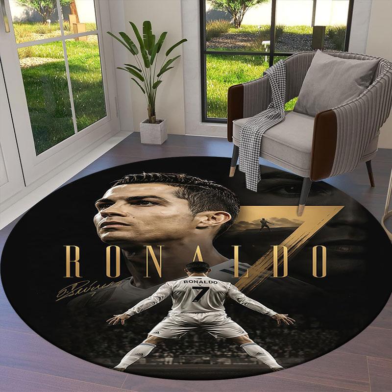 Cristiano Ronaldo Round Area Rug,Carpet Rug for Living Room Bedroom Sofa Playroom Decor,Non-slip Floor Mat