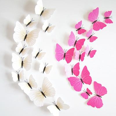 12 Stück/Set Bunte 3D Schmetterlinge Wandaufkleber Schöner Schmetterlingsaufkleber mit Magnet für Kinderzimmer Wandtattoos Heimdekoration