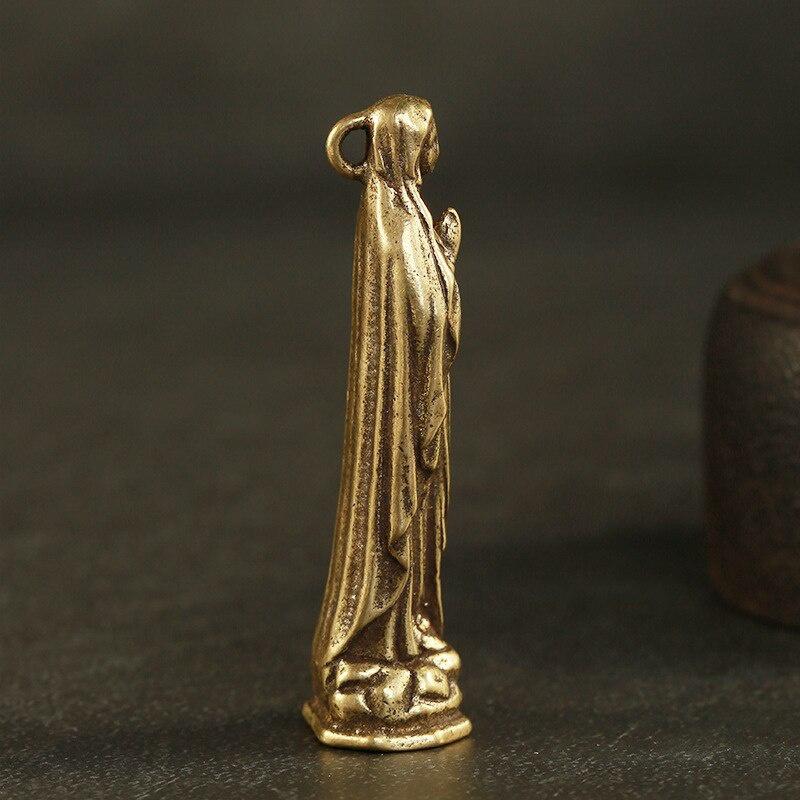 Vintage Blessed Virgin Mary Figurines Statue Small Ornaments Brass Holy Mother Religion Faith Buddha Home Decor