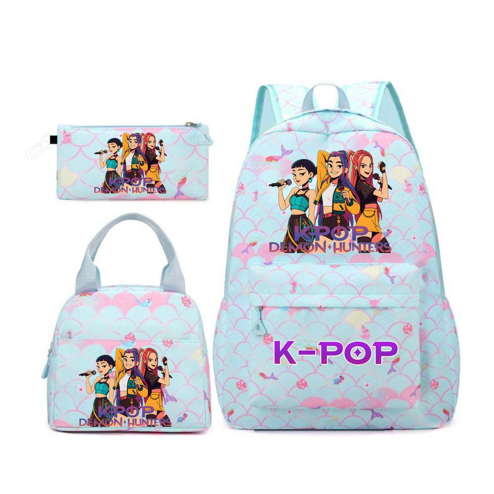 KPop Demon Hunters Character Colorful Backpack Three-Piece Set Rumi Mira Zoey HUNTR/X Saja Children'S Large Capacity Schoolbag