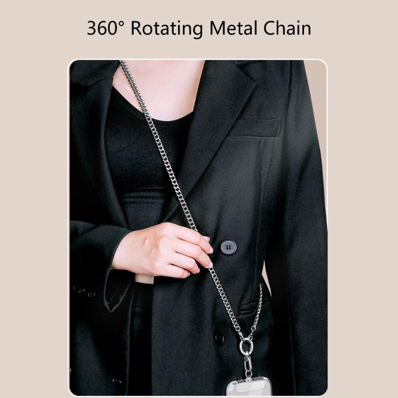 Metal Phone Lanyard Crossbody Chain With 360 Degree Rotating Clip And 120cm Adjustable Strap For Handsfree Carrying