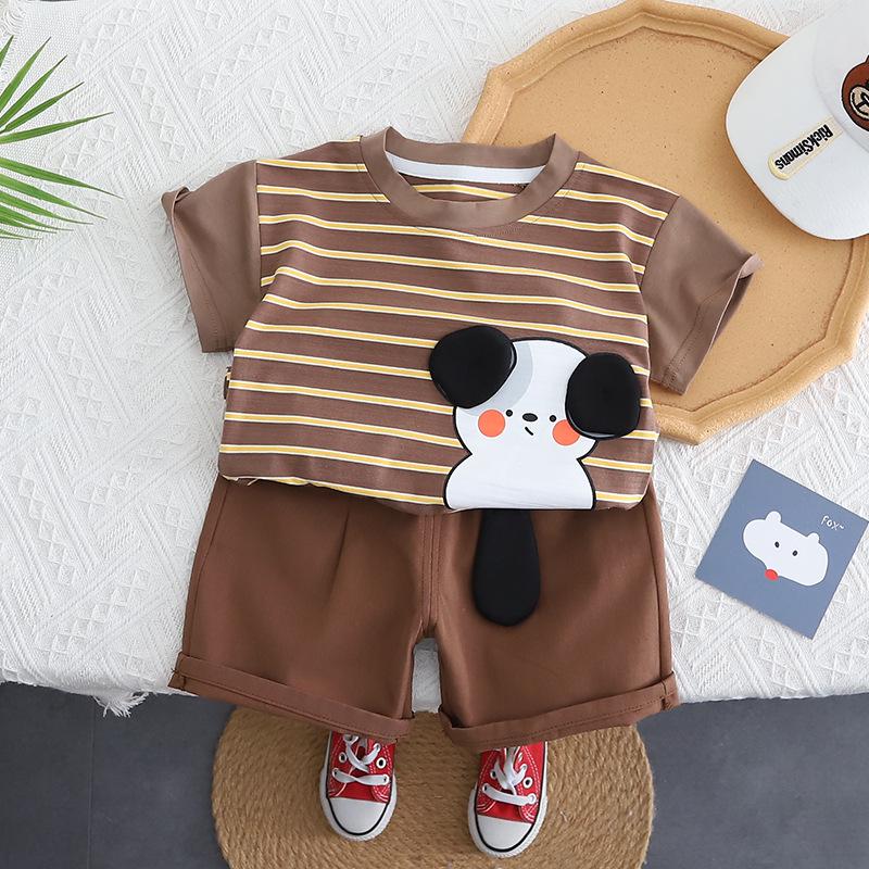 

Модный летний костюм-двойка для мальчиков 2025 года с короткими рукавами - модная и легкая детская одежда 100cm темно-коричневого