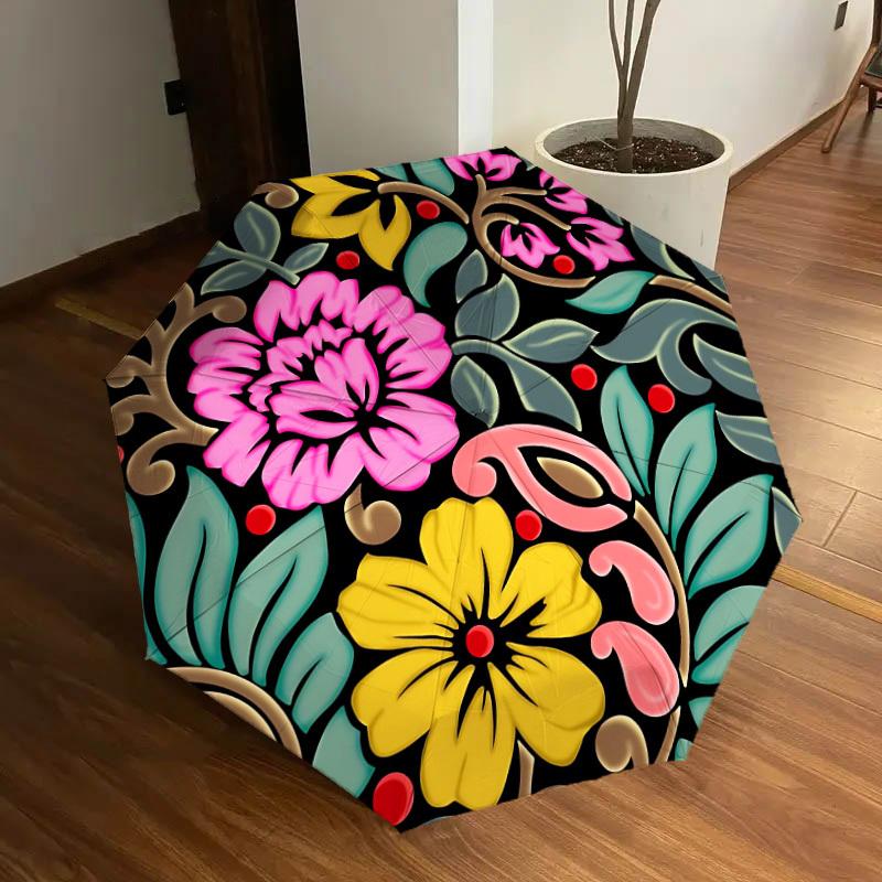 

1pc Floral Pattern Automatic Umbrella Durable Iron Frame & Plastic Handle, Gift for Men & Women, Sturdy Construction yy250905191