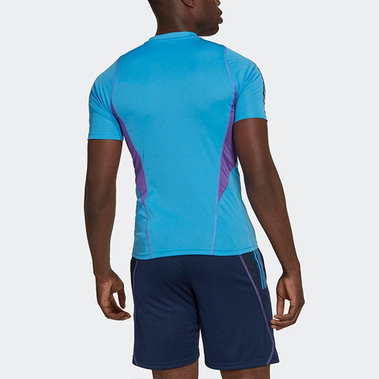 adidas Logo Badge Print Three-Stripe Short Sleeve Soccer Jersey Men Tops Blue HF3927