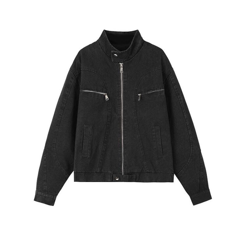 2025 Spring Autumn Men Washed Workwear Jackets Casual Streetwear Outerwear Male Solid Color Stand Collar Coats Man Vintage Coats