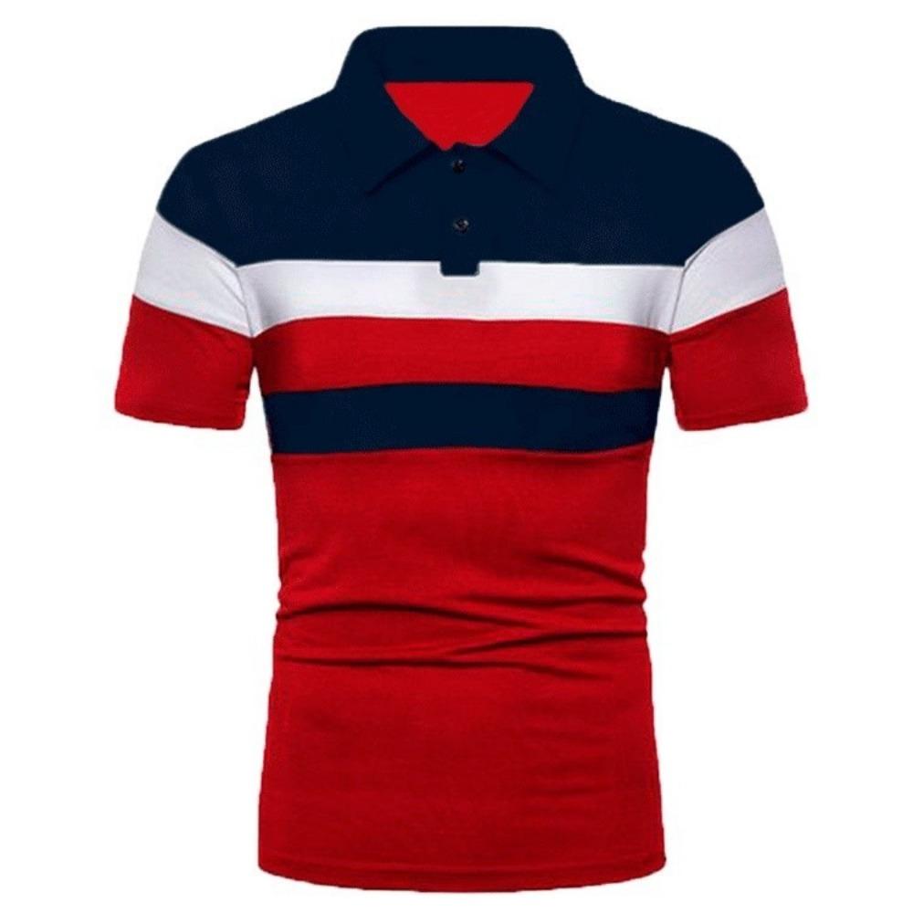 Fashion short sleeved striped Polo shirt color matching casual men's short sleeved shirt