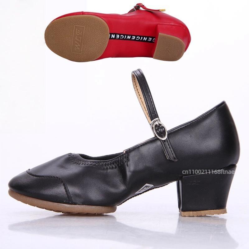 Female Dance Shoes with Soft Sole, Mid Heel, Dance Practice Shoes, Teacher's Four Season Ballroom Dance Two-point Shoes