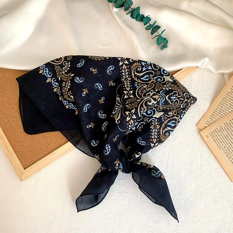 Cotton square scarf, silk scarf, high-end new small shawl, neck protector, small scarf, multi-purpose floral headscarf, headband, hair tie