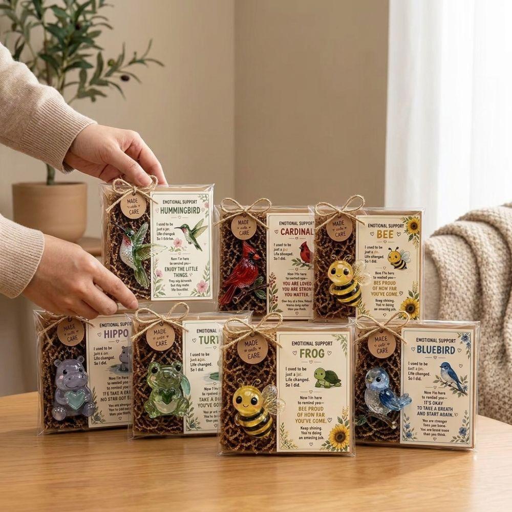 Cute Emotional Support Animal Gift Set Resin Encouragement Card Gift Kit Nightstand