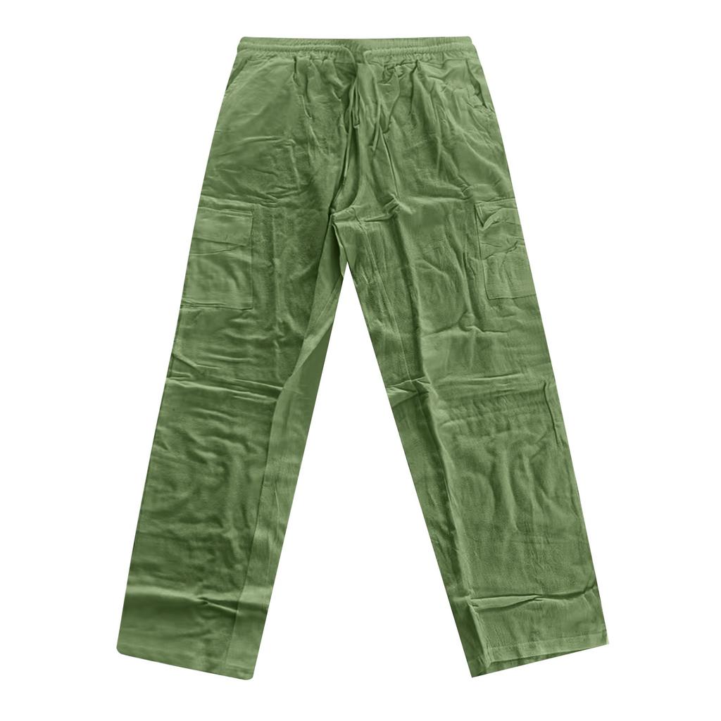 Summer Comfortable Breathable Outdoor Men's Pants Pull Rope Multi-pocket Straight Leg Daily Outdoor Cotton Hemp Casual Pants