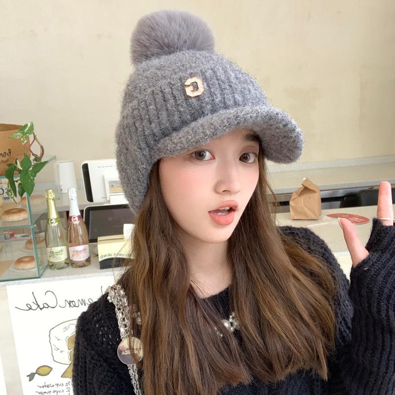 Hat for Women In Autumn and Winter Outdoor Bike Riding Warm and Cold Knitted Wool Hat Plus Velvet Thick Windproof Ear Protection Baseball Cap