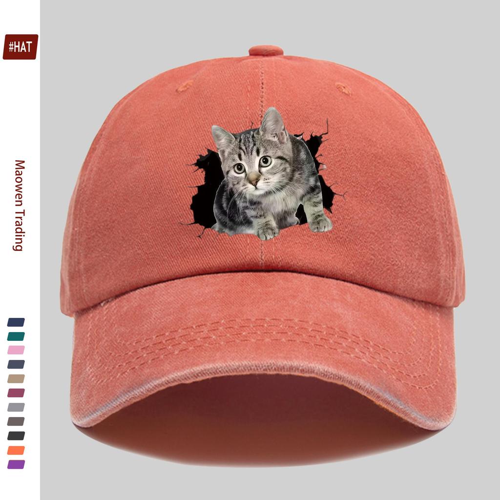 Pc  Kitten Design Printed Baseball Cap with Wall Hole Print Sun Hat Home Leisure Decorative Hat Comfortable and Lightweight D