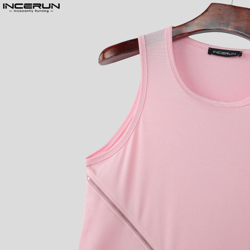 INCERUN Men O Neck Sleeveless Zip-up Casual Sport Slim Tank Tops Undershirts