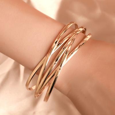 Women Multilayer Cross Bangle Bracelet Open Cuff Wrist Jewelry Gift