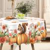 1 Thanksgiving Harvest Tablecloth, Rustic Grid Round Autumn Tablecloth With Cute Dog And Leaves